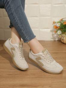 Women's Comfortable Lightweight Beige Flat Non-Slip Outdoor Casual Student Running Sports Shoes - Beige - View 1
