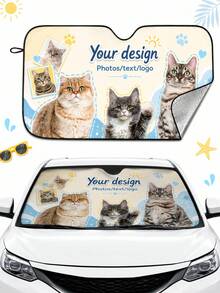 Personalized Custom Car Sunshade (For Front Windshield), Can Print Photos, Names, Text Or Logo; Foldable Design With UV Protection And Heat Insulation; Suitable As Commemorative Gift For Pet Lovers, Dog Lovers And Cat Lovers, Family Photo Keepsake; Essential Car Sunshade For Summer, Unique Car Decoration And Birthday, Anniversary Gift, Great Choice For Parents, Partners Or Car Enthusiasts. - Multicolor - View 4