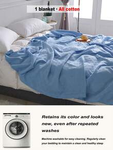 1pc Soft & Comfortable New Pure Cotton Knit Blanket - Ultra-Thin Breathable Design | All-Season Bedding | Ideal For Summer And Night Sweating | Modern Soft Texture Blanket | Easy Care Fabric | Machine Washable, Suitable For Bed, Sofa - Perfect For Relaxing And Cuddling - Blanket - Light Blue - View 6