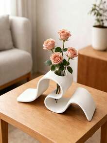 1pc Ribbon-Shaped Dried Flower Holder, Curved Vase Display Stand, Durable Plastic Floral Support Rack, Creative Desktop Floral Decoration, Home & Office Decor Accessory, Wedding Party Flower Display Stand, Modern Minimalist Dried Flower Ornament - Multicolor - View 3