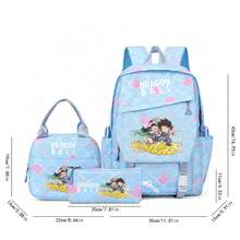 Miniso 龍珠悟空與琪琪 3件組帆布後背包套裝，飛雲印花可愛動漫學生包組合 - 藍色 - 查看 5