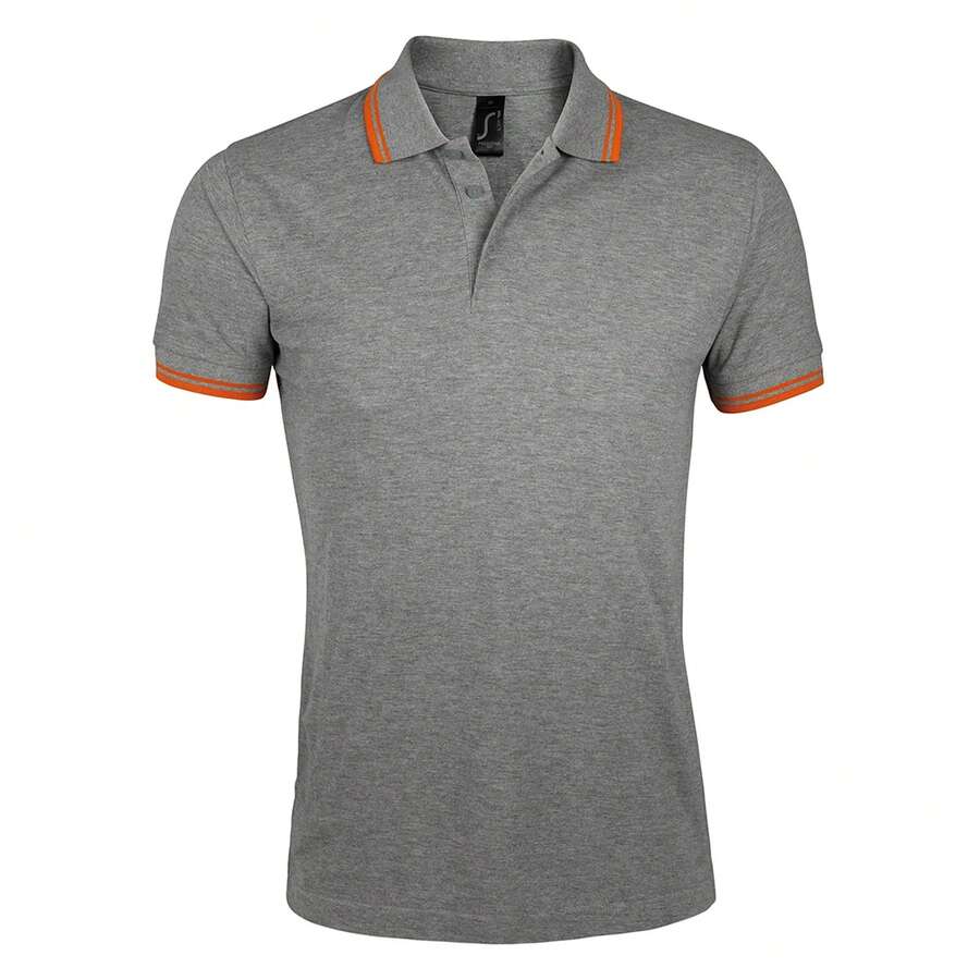 SOLS Mens Pasadena Tipped Short Sleeve Pique Polo Shirt - Grey Marl/Orange - View 1