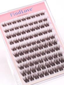 FindLove 90Clusters Brown Lashes With Adhesive DIY Pre Glued Lash Extensions D Curl 10-16mm Press-On Eyelash Crossed Wispy Lash Reusable Individual Eyelashes Natural Soft Lightweight Mix Style Lash Clusters For Self Use At Home Or Travel Makeup Tools - D - View 8