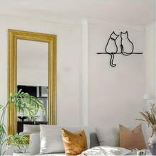 1pc Metal Cat Wall Decor, Iron Cat Wall Hanging, Cat Home Metal Wall Ornament, Iron Puppy Hanging Ornament, Minimalist Line Art, Wall Hanging Decor, Indoor And Outdoor Universal Decorative Hanging - One Size Fits All - View 9