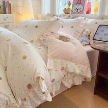 Lace Style Duvet Cover 3/4pcs Set, Strawberry Pattern Print, Soft And Comfortable Bedroom Bedding, Korean Style Large Lace Design Floral And Plant Pattern, Breathable Soft All-Season Bedding Set, Includes 1 Duvet Cover, 1 Bed Sheet, 1 Or 2 Pillowcases, No Filling, Suitable For Bedroom, Dormitory, Home Use, Multiple Size Options - Pink - View 5