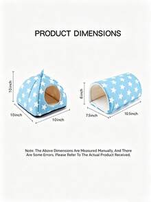 2pcs Blue Star Pattern Hamster Bed, Guinea Pig Tunnel, Rabbit Hideout, Washable Small Pet Warm Nest With Guinea Pig Tunnel, Rabbit Hideout Cage Accessories Set, Suitable For Hamsters, Ferrets, Rabbits - Baby Blue - View 7