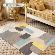 Cashmere-Like Grey, Yellow And Beige Geometric Abstract Pattern Printed Outdoor Rugs, Exquisite Cozy Carpets In Diverse Styles. Suitable For Home, Outdoor, Malls & Cafes, Machine Washable, Various Sizes Available. - A - View 9