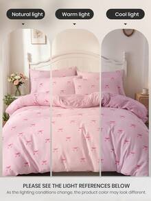 2/3pcs Bow Pattern Duvet Cover Set, Comforter Cover Set, Bedding Set, Cozy & Breathable, Lightweight, Anti-Pilling/Machine Washable, Room Decor, Bedroom Decor, Dorm Bedding, For All Seasons&Summer, Fits Twin/Full/Queen/King Beds, Back To School, Pink - Multicolor - View 6