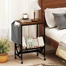 Rolling Record Player Stand Mobile Vinyl Display Shelf Turntable Stand With Magazine Holder Bag - Brown - View 7