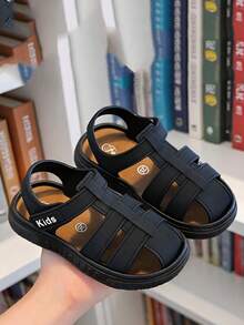 Children's Solid Color Closed Toe Sandals, Casual Minimalist Flat Style, Suitable For Summer - Black - View 4
