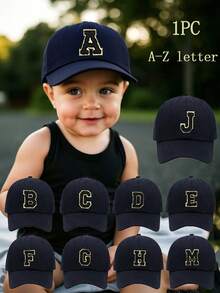 1 Peça Boné de Beisebol Cor Sólida Azul Marinho com 26 Letras A-Z para Meninos/Meninas Pequenos, Boné Snapback Clássico Infantil para Uso Casual Diário, - Azul Marinho 2 - Visão 1