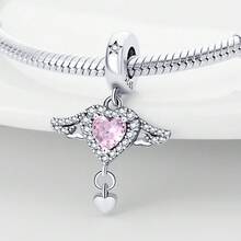 1 pièce pendentif en argent sterling S925 blanc phosphorescent, rose, aile, étoile, lune, ange, nœud, flèche, cœur, LOVE, compagnon, patte mignonne, pied, feu, énergie, convient pour bracelet original, collier, porte-clés, fabrication de pendentif DIY, cadeau pour femme, convient pour anniversaire, fête, cadeau de vacances - Rose bonbon - Voir 5