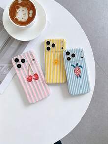 3pcs Transparent Anti-Drop Full Coverage TPU Soft Phone Case, UV Printed Pink Stripes With Cherry Turtle Sun Combination Pattern Fashionable Phone Case, Compatible With IPhone 7/8/7PLUS/8PLUS/X/XS/XR/XSMAX/11/11PRO/11PROMAX/12/12PRO/12PROMAX/12MINI/13/13PRO/13PROMAX/13MINI/14/14PRO/14PROMAX/14PLUS/15/15PRO/15PROMAX/15PLUS/16/16pro/16promax/16PLUS/17/17pro18/18 Pro/18 Pro Max - Multicolor - View 5