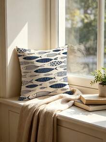 1pc Blue Fish Pattern Pillowcase - Decorative Square Cushion Cover, Suitable For Sofa Or Bed Use, Single-Sided Design, No Built-In Core, Machine Washable, Zipper Closure, Cute Ocean Style (Pillow Insert Not Included) - Multicolor - View 4