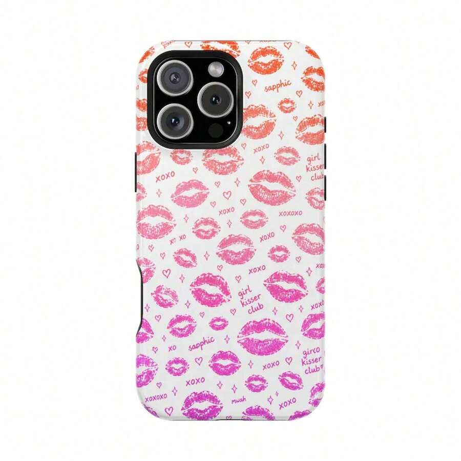 24h Shipping From DE Apple 17 16 15 Pro Max Plus Kiss Pattern Phone Case | Lipstick Kiss Pattern Magnetic Shockproof Case 23 24 25 26 - 白色 - 查看 1