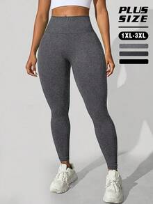 TCVC Women's Plus Size Super Stretch High Waist Yoga Leggings, Seamless Butt Lifting & Tummy Control Compression Pants For Gym Workout & Daily Sports - Light Grey - View 5