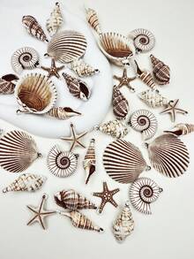 6pcs Bohemian Beach Holiday Style Acrylic Shell & Conch Pendant, Artificial Vintage Seashell Pendant For DIY Jewelry Making And Decoration, Suitable For Necklace, Earrings, Anklet, Phone Chain, Bag Charm - White Brown - View 1