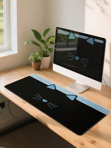 Alas Mouse Kucing Lucu, Alas Meja Hitam Besar, Desain Wajah Kucing Biru, Bagian Bawah Karet Anti Selip, Tepi Dijahit, Alas Keyboard Kucing Lucu, Cocok Untuk Kantor, Bermain Game, Dekorasi Rumah - View 5