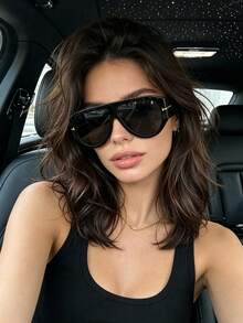 1pc Oversized Unisex Fashion Glasses, European And American Minimalist Aviator Frame Street Style Hip-Hop Oversized Fashion Glasses - Black Frame Black Gray Film - View 1