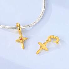 1pc Multi- 18K Gold Plated Heart Pumpkin Carriage Puppy Starfish Four-Leaf Clover Sun Virgin Mary Buddha Cross Dolphin Charms For 3mm Bracelet Necklace DIY Beaded Accessories Daily Layering Western Style Personalized Outfit Elegant - Gold - View 7