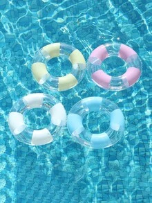 Macaron Color Block Transparent Sequin Swim Ring, Optional Handle, Adult Inflatable Pool Float, Suitable For Beach Swimming - Multicolor - View 3