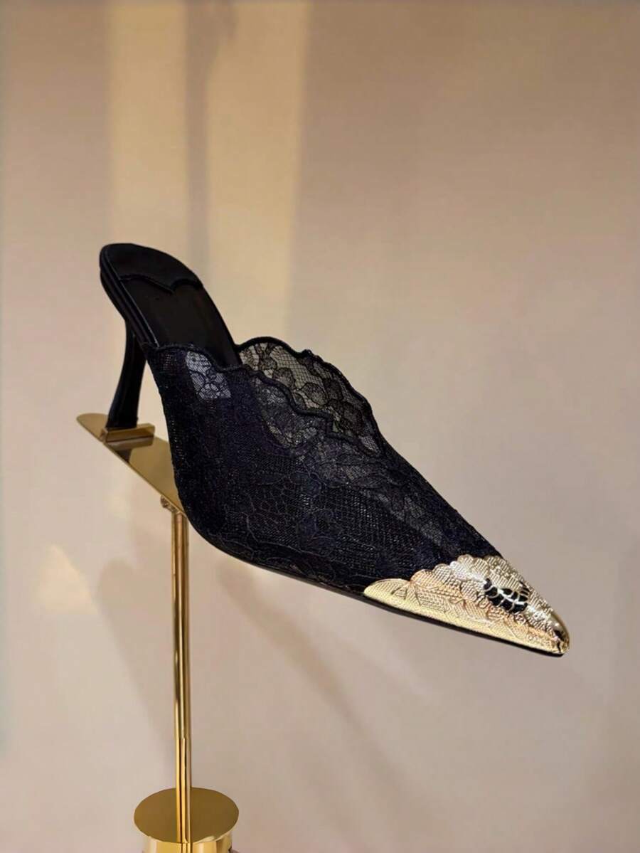 Women's Lace Pointed Toe Stiletto Heels Sexy 2026 Spring/Summer New Roman Sandals Versatile Work Shoes