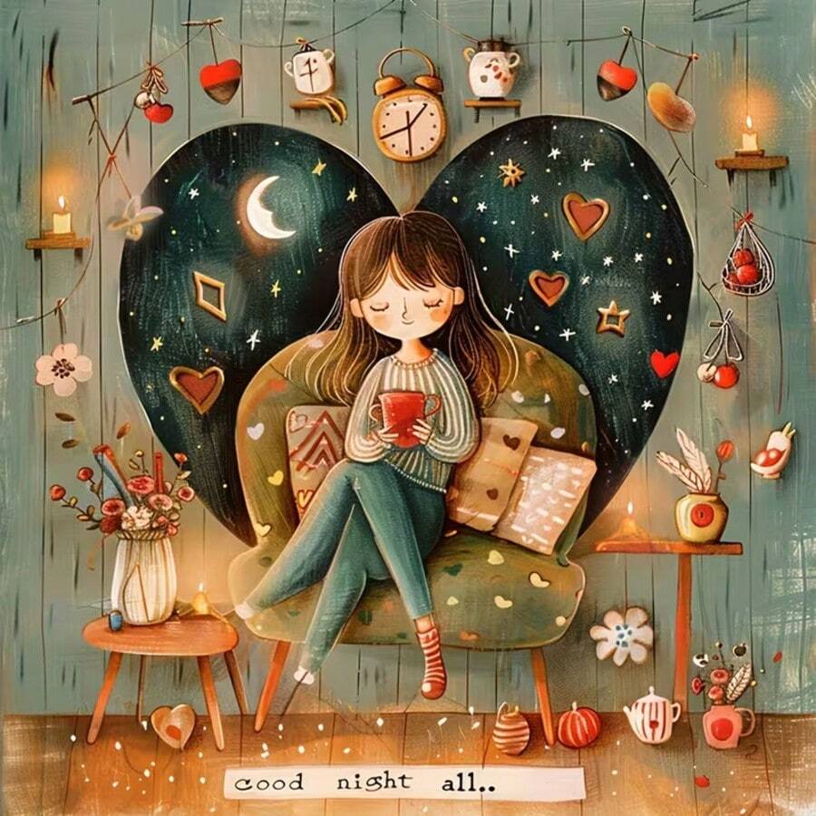 1pc [30*30cm/11.8*11.8in][40*40cm/15.7*15.7in]5D Acrylic Diamond Painting Kit, Cartoon Girl Pattern, Suitable For Adult Beginners DIY Mosaic Diamond Art, Full Drill Handmade Self-Design DIY Diamond Painting Applicable For Living Room, Bedroom, Office Wall Decor Hanging Painting, Surprise Home Decor Gift For Family And Friends - No Frame - View 1