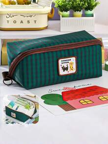 1 pieza Nuevo estuche de lápices con estampado de cuadros de perro salchicha, caja de almacenamiento de artículos de papelería de gran capacidad, bolsa de lápices portátil, bolsa organizadora de artículos de tocador para viajes, soporte para lápices, funda para marcadores, caja de bolígrafos, bolsa de maquillaje, bolsa de almacenamiento de escritorio, esencial para volver a la escuela - Multicolor - Ver 11