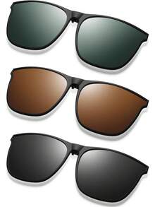 Frienda 3 Pares de Gafas de Sol Polarizadas con Clip de Gran Tamaño, Antideslumbrantes, Montura TR90, Gafas de Conducción Abatibles para Hombres y Mujeres - Negro Gris, Verde Oscuro, Amarillo - Ver 1