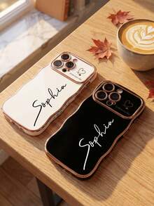 Personalized Initial Wave Pattern Electroplated Phone Case Compatible With 17 Pro Max, Camera Protection Cover, Shock-Proof, Scratch-Resistant, Fingerprint-Proof, Customized Phone Case, Anniversary Birthday Gift - White - View 3