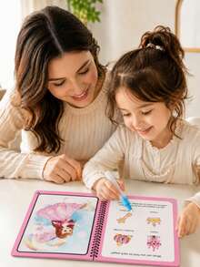 Refillable Water Pen Magic Water Painting Book, Reusable Princess Dream Theme Coloring Book, Paper And Plastic Material, Spiral Binding, Clean Drawing Activity Toy For Kids, Suitable For Travel, Birthday, Holiday Gifts - Multicolor - View 5