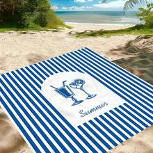 1pc Blue Line Wine Glass Patterned Beach Mat, Extra-Large Beach Mat, Lightweight And Durable. Ideal For Travel, Camping, And Picnics. Extra-Large Size For Adults. Highly Suitable For Beaches And Outdoor Adventures - Multicolor - View 5