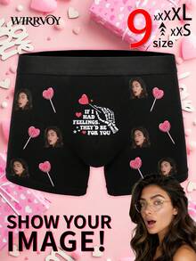 1Pc Custom Skeleton Quote Boxer Briefs For Men,Personalized Photo Underwear,Gothic Romantic Gift For Him, Pink Lollipop Design,For Husband / Boyfriend - Black - View 1