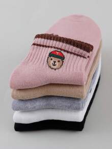 5 Pairs Women's Cute Cartoon Animal Comfortable Breathable Short Socks - Multicolor - View 3