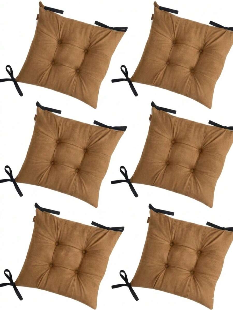 Set Of 6 Puffy Soft Square Chair Cushions – 40x40 Cm İN DER TURKEI - Brown - View 1