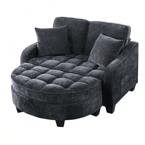 Multifunctional Sofa, 2-In-1 Sofa Bed, Storage Ottoman, Breathable Skin- Fabric, - Eucalyptus Wood, Suitable For Small Living Rooms, Studies, And Bedrooms. - 黑色 - 查看 1
