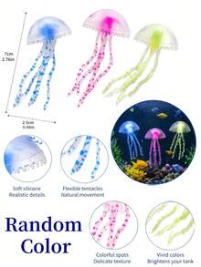 Glow-In-The-Dark Realistic Jellyfish With Colorful Tentacles Floating Fish Tank Decoration, Suitable For Freshwater And Saltwater Aquarium Fish Decor - A - View 4