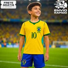 Kids'/Youth's Yellow Shirt And Shorts Set 2026 / 100% Polyester Embroidered Badge With Player Name And Number - Yellow - View 2