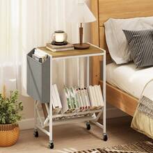 Rolling Record Player Stand Mobile Vinyl Display Shelf Turntable Stand With Magazine Holder Bag - Khaki - View 6