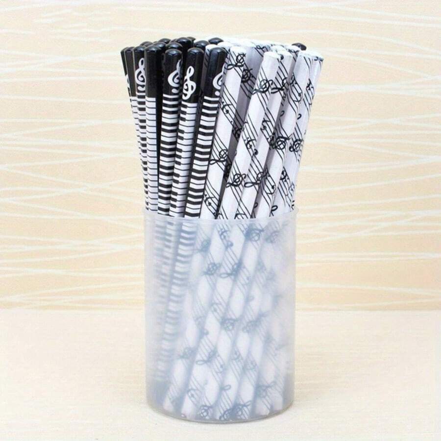 5pcs 2B Standard Round Music Pencils, Piano Theme Stationery, Student Gift Prize, Creative Minimalist Cute, Random Assortment, Back To School - Sets - View 1