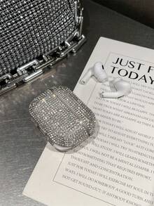 1 pieza Funda protectora de auriculares de lujo de alta gama con strass brillante, diseño femenino de strass completo, anti-caída anti-pérdida, adecuada para la serie Funda protectora de auriculares Bluetooth - Blanco - Ver 6