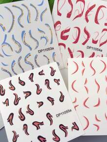 Tiebeauty 4pcs Double Line Ribbon Nail Sticker Set, Double Layer Glitter Curved Ribbon Craft, Suitable For Commuter Nude Nails, Y2K Sweet Cool Baddie, Gentle Minimalist Sexy Wedding Nails, Asymmetrical French Press-On Nails - Multicolor - View 8
