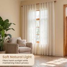 1pc Vintage Style Linen Apricot Tulle Curtain, Simple Vintage Striped Pattern - Rod Pocket Design, Easy To Hang, Perfect For Bedroom, Living Room/Study Or Office Home Decor - Multicolor - View 6