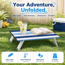 1pc Portable Folding Table, Aluminum Alloy Frame, Waterproof Wear-Resistant Outdoor Small Table, Camping Picnic Mini Storage Table - Blue and White - View 5