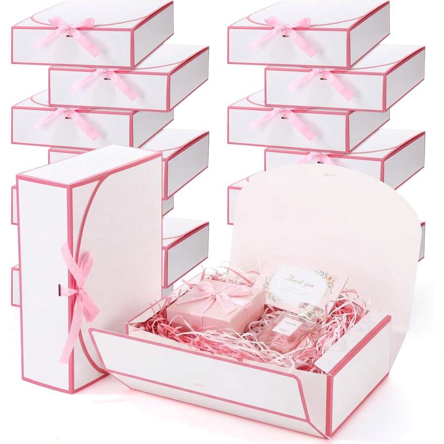 Gift Box Set With Lid, Includes DIY Greeting Card And Raffia, Suitable For Bridesmaid Invitation, Wedding, Birthday Gift, Baby Shower, Party, Valentine's Day Gift, Packaging, Birthday, DIY, Cosmetic Storage, Graduation Gift, Wedding Party Decoration - Multiple Styles - View 1