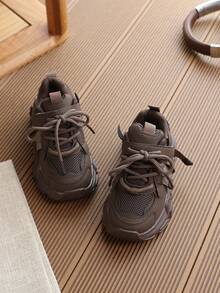 1 Pair Kids Girls' Sports Shoes, Spring/Autumn New Style, Unisex Children's Mesh Breathable Soft Sole Chunky Sneakers For Back To School - Brown - View 5