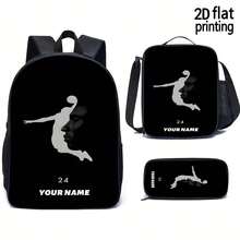 1/3 Pieces Of Personalized Text Design, New Fashionable Unisex Backpacks With Basketball Motif For The 24th Birthday, Large Lunch Bag, Casual Travel And Camping Bag, Versatile Shoulder Bag,  Backpack. - Black - View 1