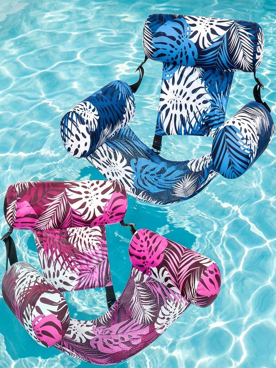 1件/2件裝 成人加厚充氣泳池浮床 熱帶葉片圖案充氣泳池躺椅 夏季派對水上海灘湖泊娛樂 海灘放鬆 鮮豔設計 舒適網面 成人海灘椅