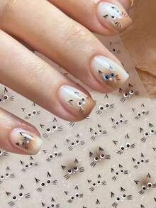 1PC Minimalist Black And White Cat Face Nail Art Stickers, Waterproof, Wear-Resistant, Long-Lasting And Non-Fading, Soft And Cute Healing Vibe, Suitable For Daily Nail Art DIY, Easily Create Cute Style, Beginners Can Easily Use, Versatile Nail Art Item In Niche Cartoon Style - Multicolor - View 1