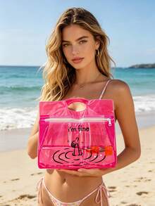 Transparente wasserdichte PVC-Kulturtasche, Muster mit farbigem "I'm Fine" Buchstabenmuster, große Kapazität Reisemakeup-Tasche, tägliche Badezimmeraufbewahrung, multifunktionale Organizer-Tasche, kann Shampoo, Lotion, Kosmetik, Badebekleidung und andere Badezimmerartikel aufbewahren, geeignet für Reisen, Urlaub, täglichen Gebrauch, geeignet für Reisende, Büroangestellte, Studenten, angemessenes Geburtstagsgeschenk, Geschenk zur Einschulung, Lehrer-Tag-Geschenk - Verschiedenfarbig - Übersicht 4